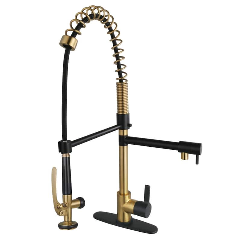Continental Single-Handle Pre-Rinse Kitchen Faucet in Brushed Nickel - Brushed Brass/Matte Black