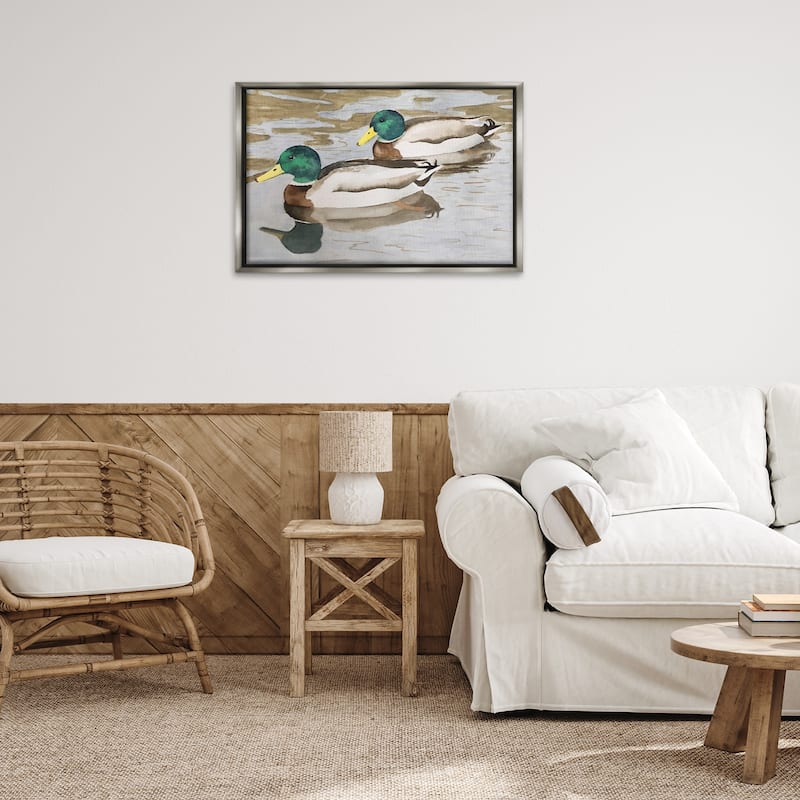 Stupell Mallard Ducks Pair Framed Floater Canvas Wall Art Design By Stephanie Fielden