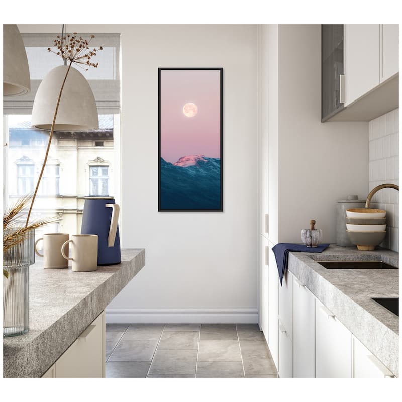 Kate and Laurel Sylvie Pastel Moonrise over Icelandic Mountains Framed Canvas by Michael Schauer