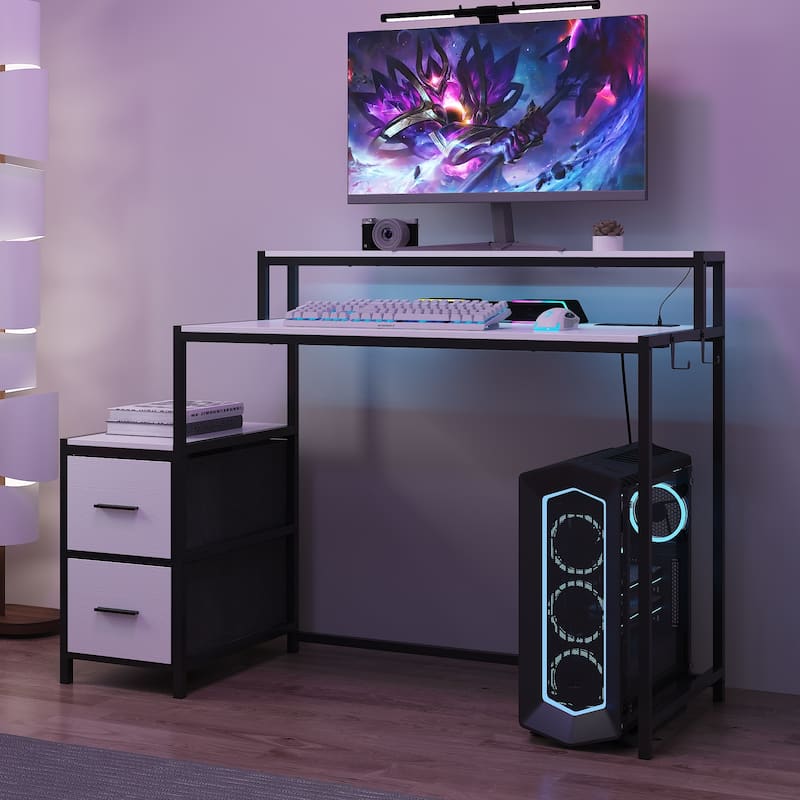 39.4" French Gaming Computer Desk with Power Outlet, 24 Colors & 2 Drawers
