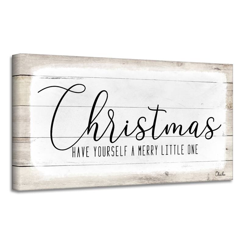 Beige White Merry Christmas II Holiday Canvas Wall Art Decor 8" x 16"