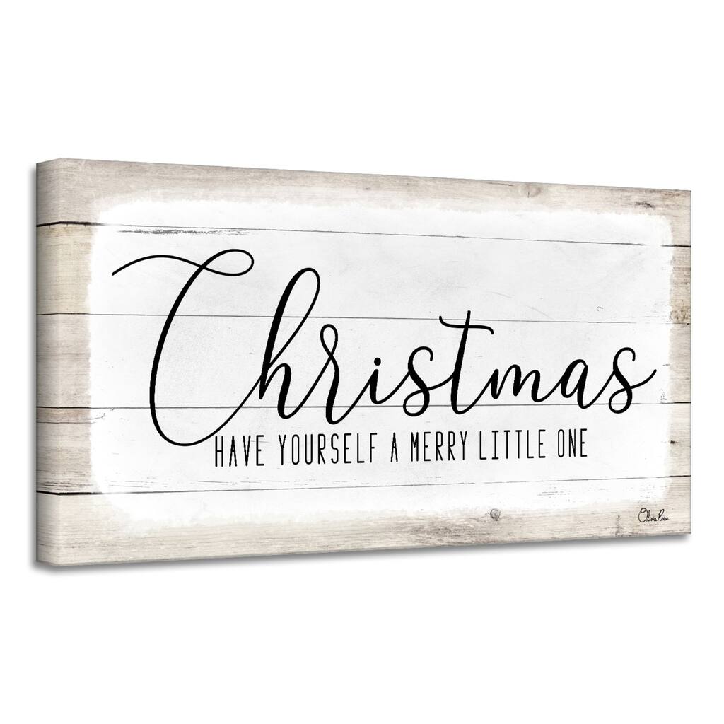 Beige White Merry Christmas II Holiday Canvas Wall Art Decor 8" x 16"