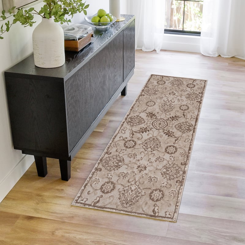 Gertmenian Flora Transitional Casual Modern Soft High-Low Polypropylene Polyester Indoor Area Rug Collection - 2' 2" x 6' - Jolene Beige - Runner