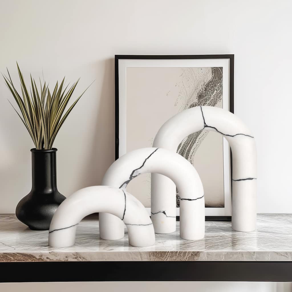 Sagebrook Home 5/7/8" Reaka White Marble Arches, 10"H, Set of 3 - 8" x 2" x 10"