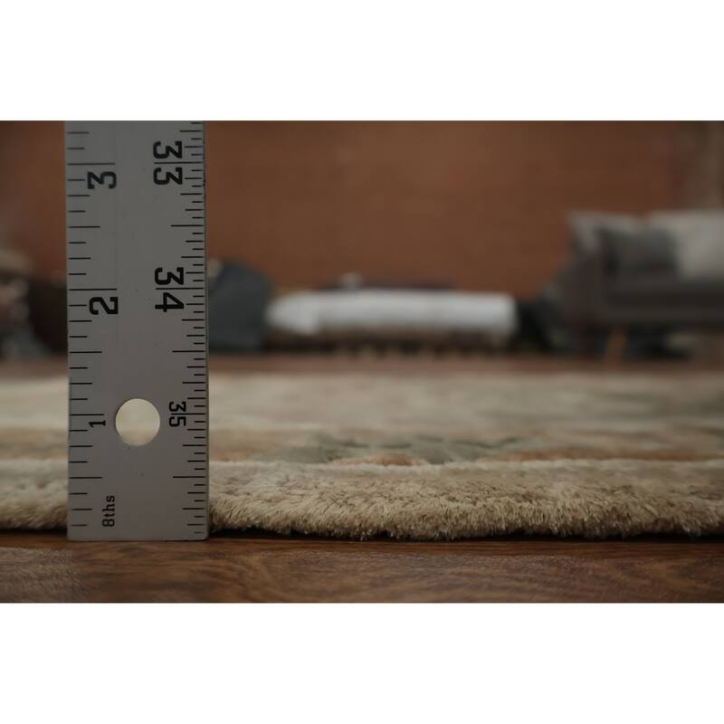 Hand Knotted Oriental 100% Silk Carpet Traditional Medallion Beige & Ivories Art Deco Area Rug - 3' 2'' X 2' 1''