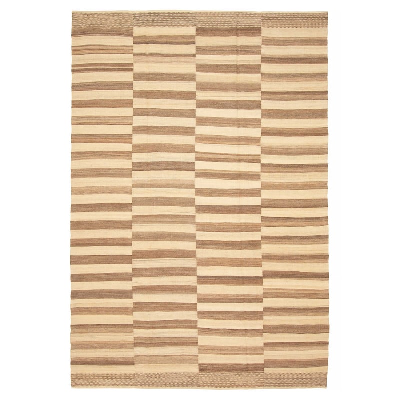 ECARPETGALLERY Flat-Weave Boho Cream Wool Kilim - 6'7 x 9'5 - Cream - 6'7 x 9'5