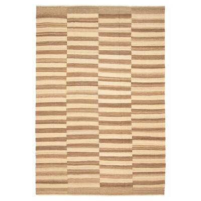 ECARPETGALLERY Flat-Weave Boho Cream Wool Kilim - 6'7 x 9'5