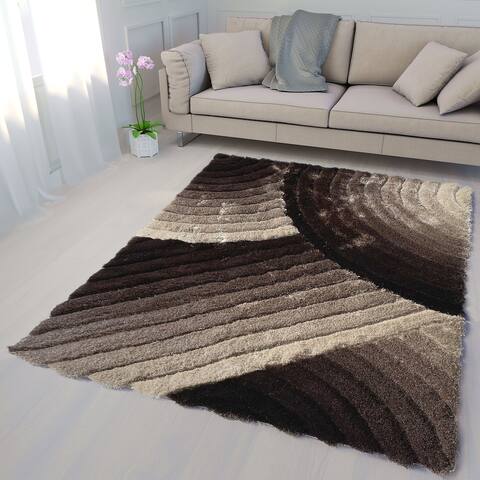 RugBerry Beige Area Rug 280 Signature 3D Modern Abstract Shag Carpet