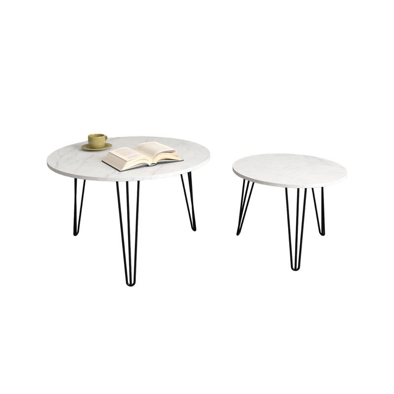 Wood End Table Coffee Table Dining Table Set of 2 with Iron Legs Sofa Table Display Table Office Table for Bedroom