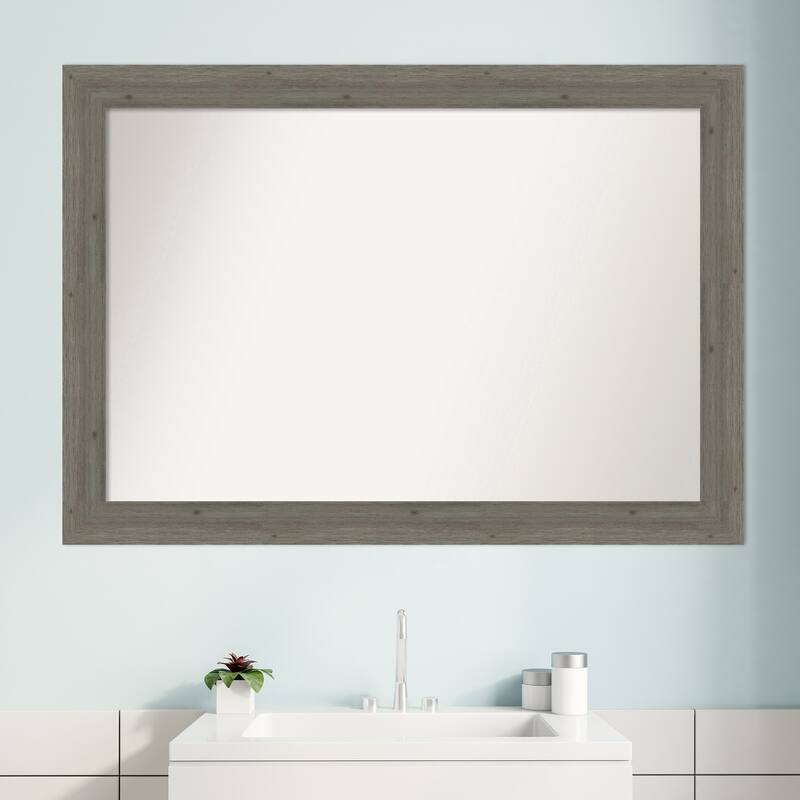 Non-Beveled Wood Bathroom Wall Mirror - Fencepost Grey Narrow Frame