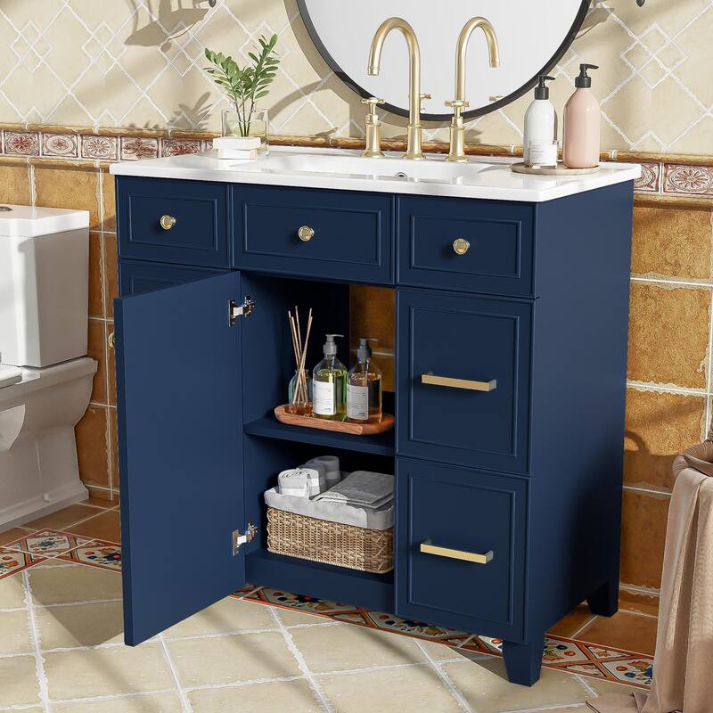Bathroom Vanity with Sink, Vanity Set with Double-Layer & Standard Drawers, Bathroom Storage Cabinet with Adjustable Shelf