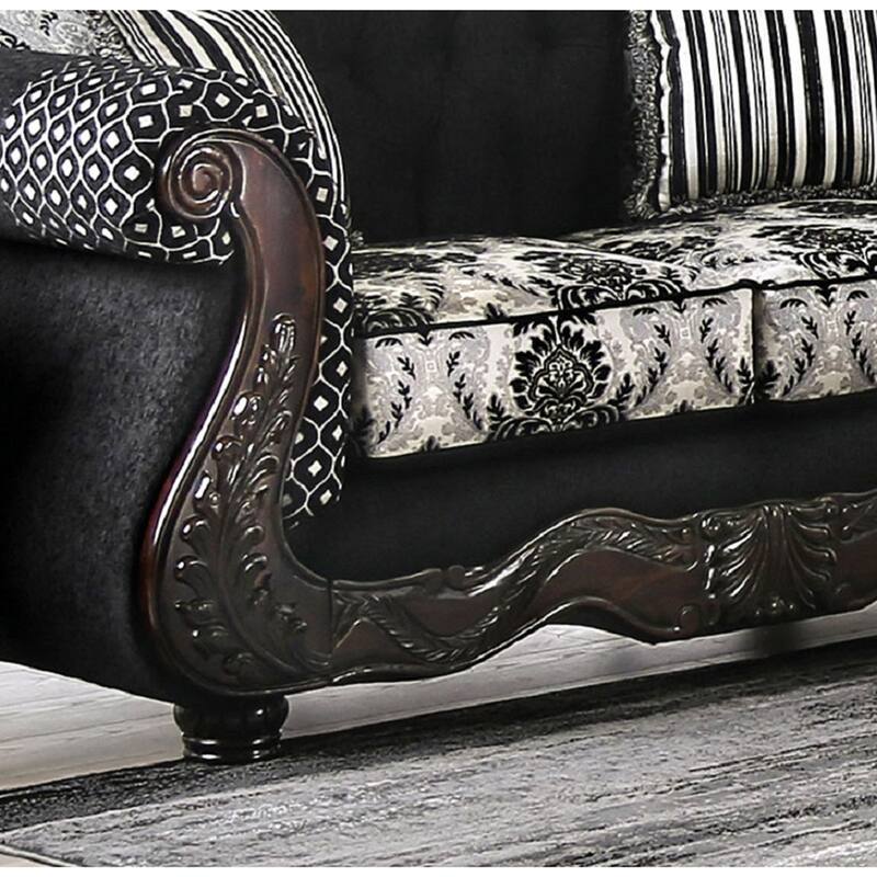 Chenille and Woood Loveseat in Black Finish