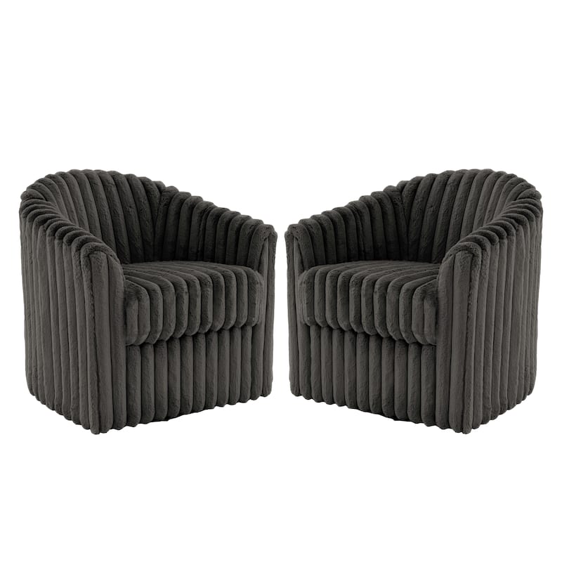 Faux Rabbit Fur Accent Chair 360-degree Swivel Barrel Chairs Set of 2