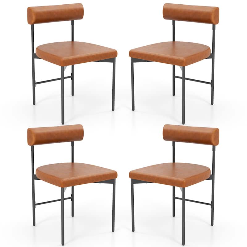 Gymax Dining Chair Set of 4 Faux Leather Upholstered Kitchen Side - Brown