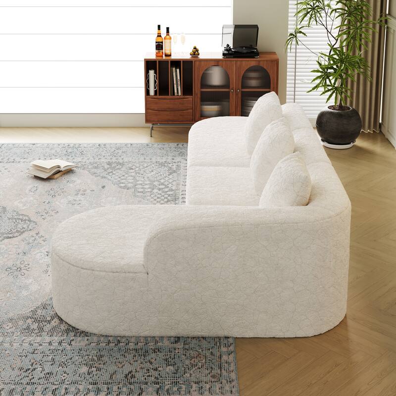 Curved Modular Sofa with Chaise Lounge, Full Compression Upholstered Boneless Sofa, Corner 3 Seater Sofa with 3 Pillows