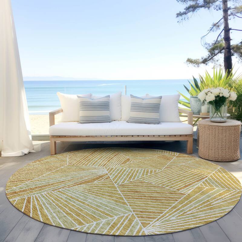 Machine Washable Indoor/ Outdoor Chantille Modern Mosaic Rug - Gold - 8' x 8'