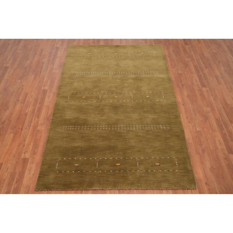 Hand Knotted Oriental 100% Wool Carpet Tribal Animal Pictorial Green Gabbeh Area Rug - 7' 9'' X 5' 1''