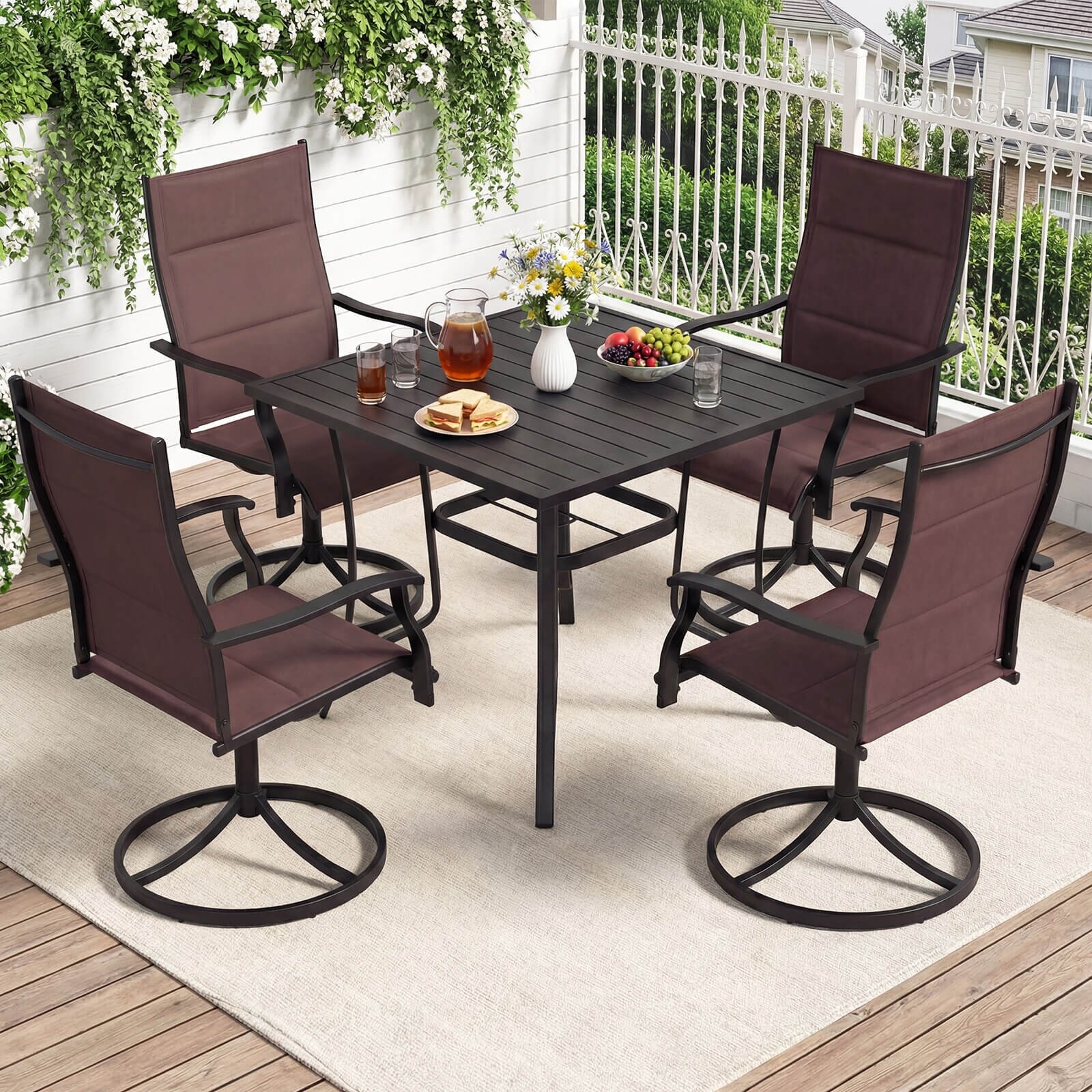 Costway 5PCS Outdoor Dining Set, 4 Swivel Chairs & Square Patio Table - See Details