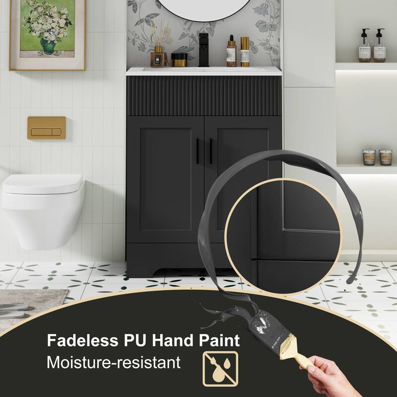 Modern 24/30/36/48" Wave-Line Bathroom Vanity Set with Sink & Faucet
