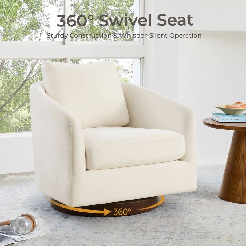 Spruce & Spring Classic Swivel Club Accent Chair with Back Cushion & Solid Wood Frame