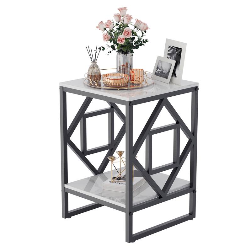 Square 15.7-inch Marble Top with Metal Frame Side Table