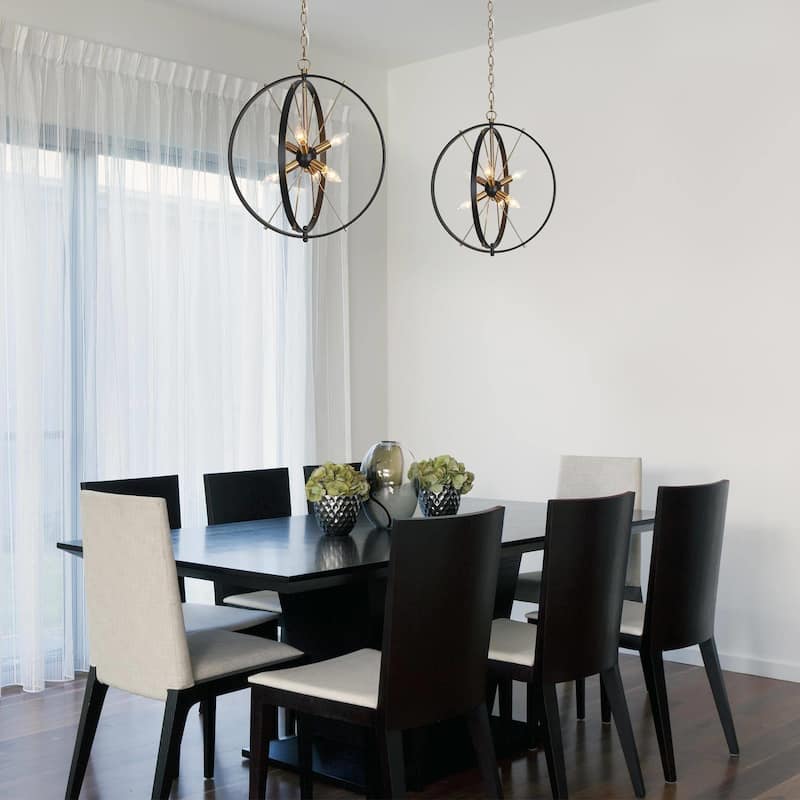Modern 6-Light Black Gold Starburst Chandelier Orb Pendant Lights for Dining Room - 18" W x 20.5" H