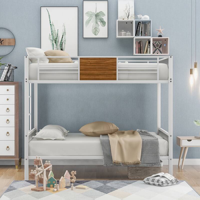 Full-over-full bunk bed modern style steel frame bunk bed with safety rail, built-in ladder for bedroom,dorm,adults