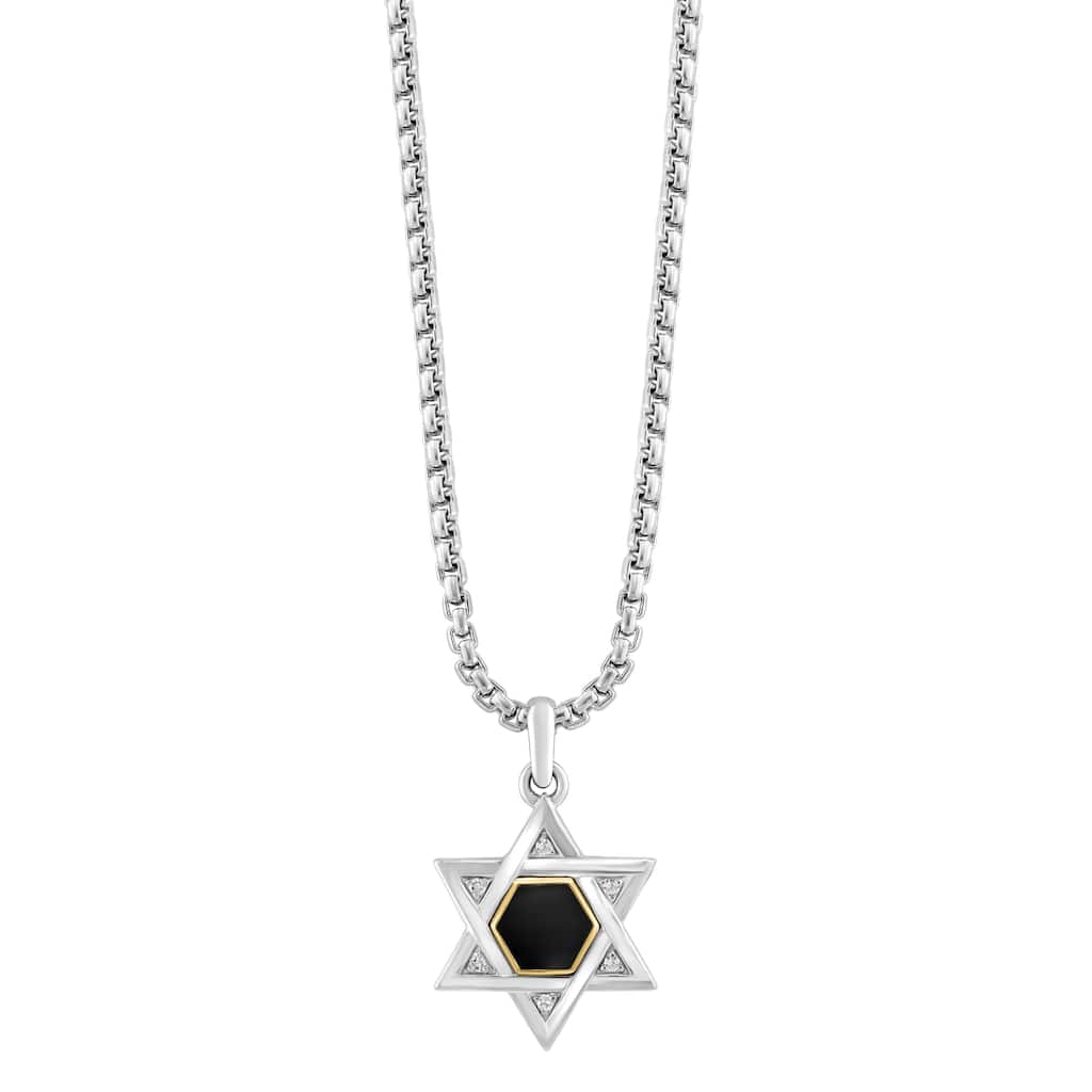 EFFY Men's 925 Sterling Silver Diamond and Onyx Star Of David Pendant Necklace