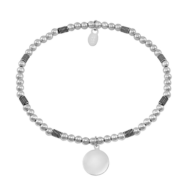 Handmade Balinese Disc Symbol Elastic Bead Ball Sterling Silver Bracelet (Thailand). Opens flyout.