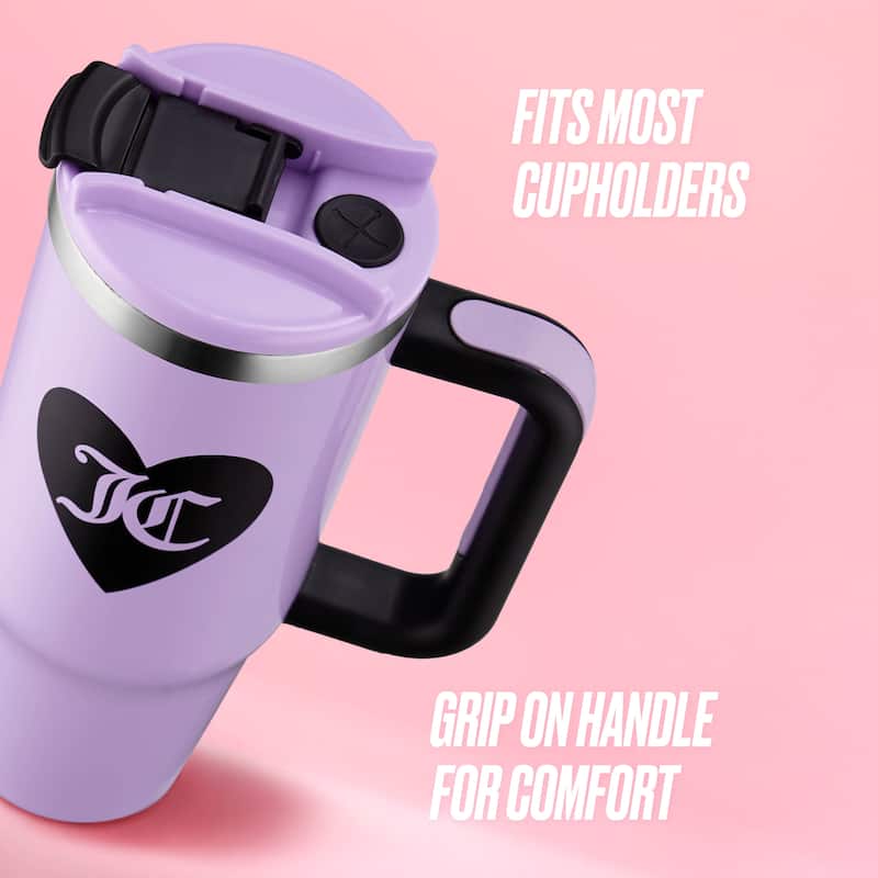 Juicy Couture Jetsetter Hydration Stainless Steel Tumbler with Handle and Straw With Topper