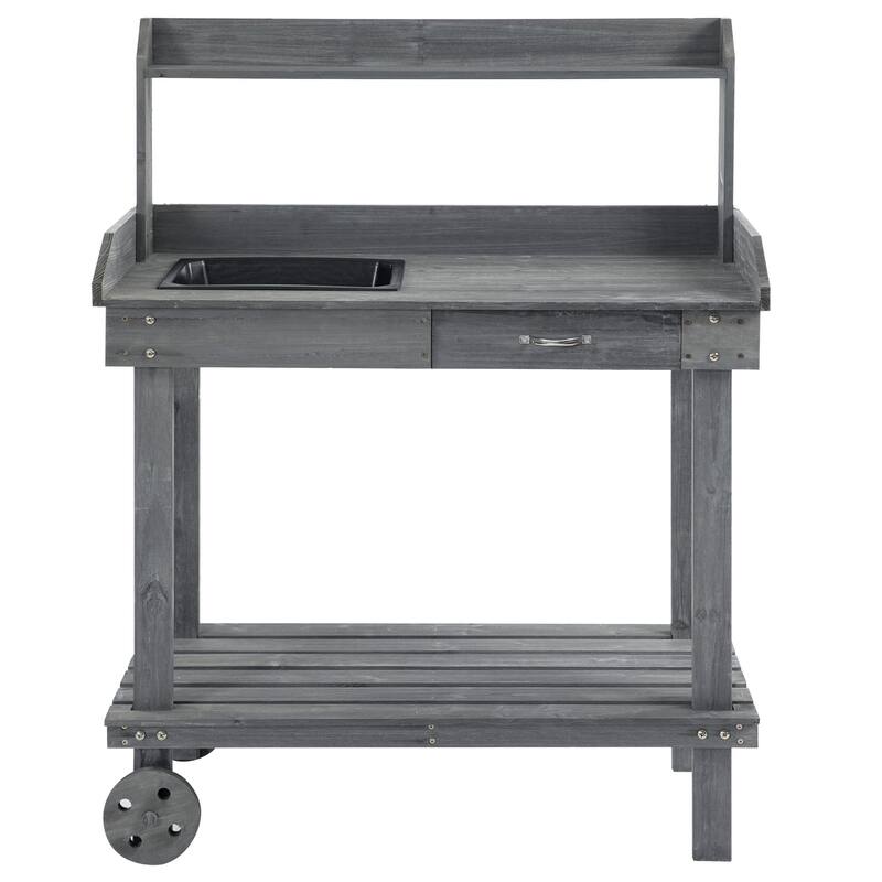 Potting Bench Work Table with 2 Removable Wheels - Grey