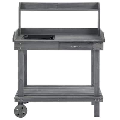 Potting Bench Work Table with 2 Removable Wheels
