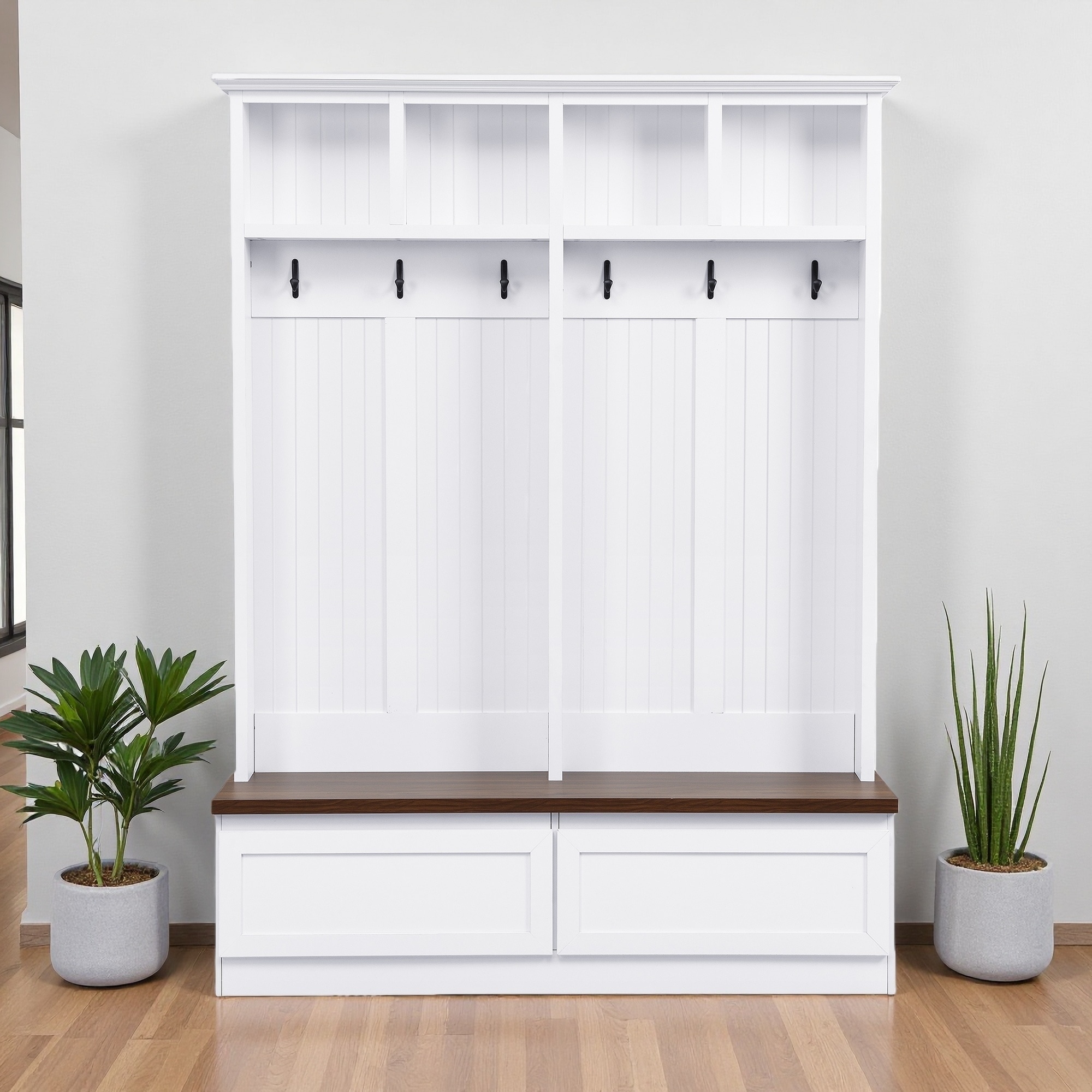 55.9"L Farmhouse Hall Tree with Bench