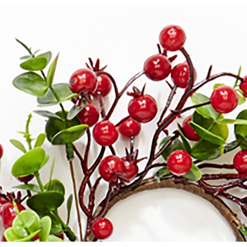 3.25" Inner Diameter Artificial Christmas Red Berries & Eucalyptus Leaves Pillar Candle Ring, Centerpiece Set of 3 - 3.25