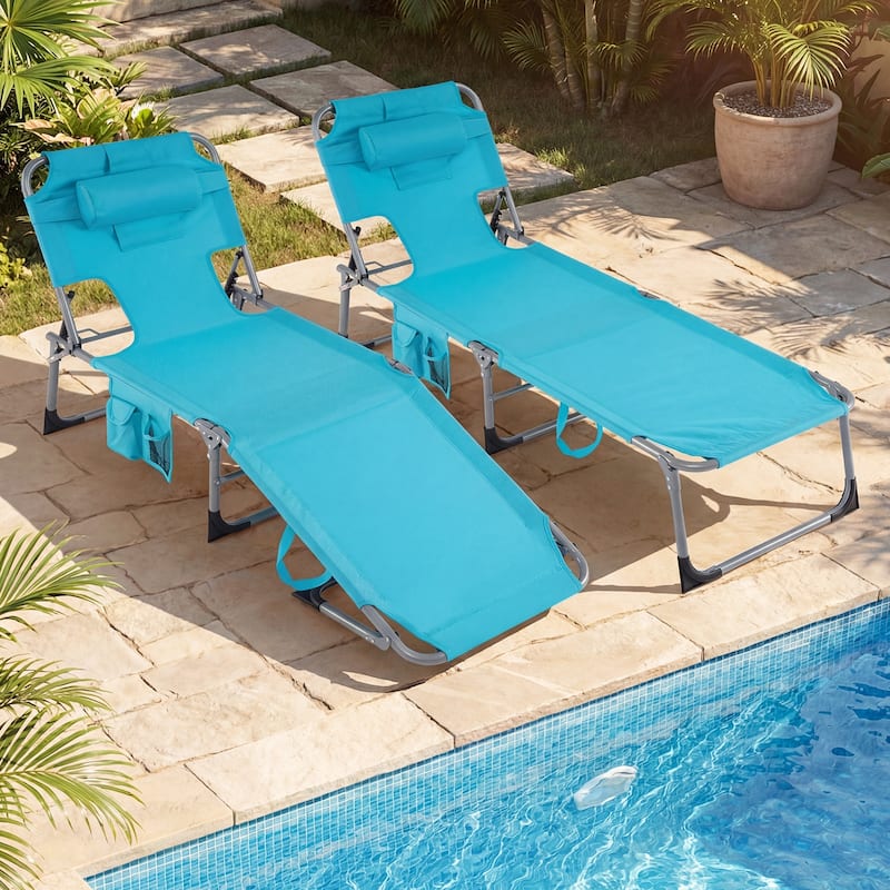 Gymax 2PCS Tanning ChairPortable Chaise Lounge Chair w/4-Position