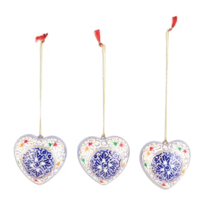 Novica Handmade Blue Romance Papier Mache Ornaments (Set Of 3)