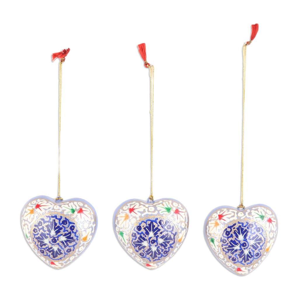 Novica Handmade Blue Romance Papier Mache Ornaments (Set Of 3)