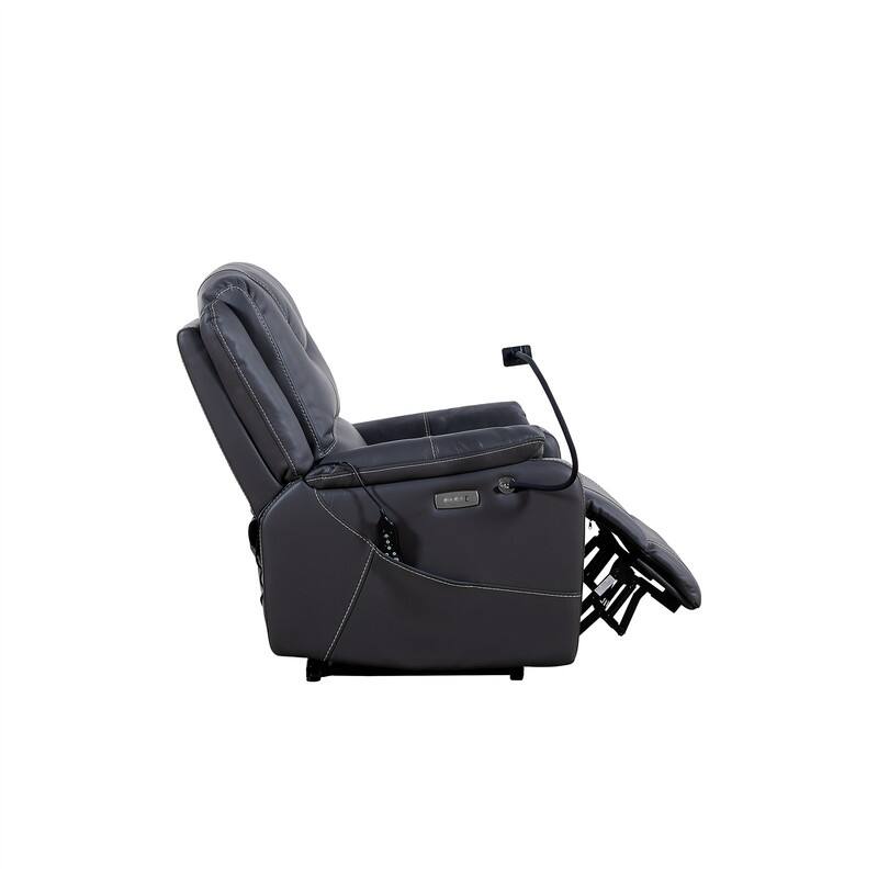 Bonded Leather Power Recliner with Comfortable Lying Degree, Massage, Heating and Phone Holder, Side Pockets, USB Charge Ports