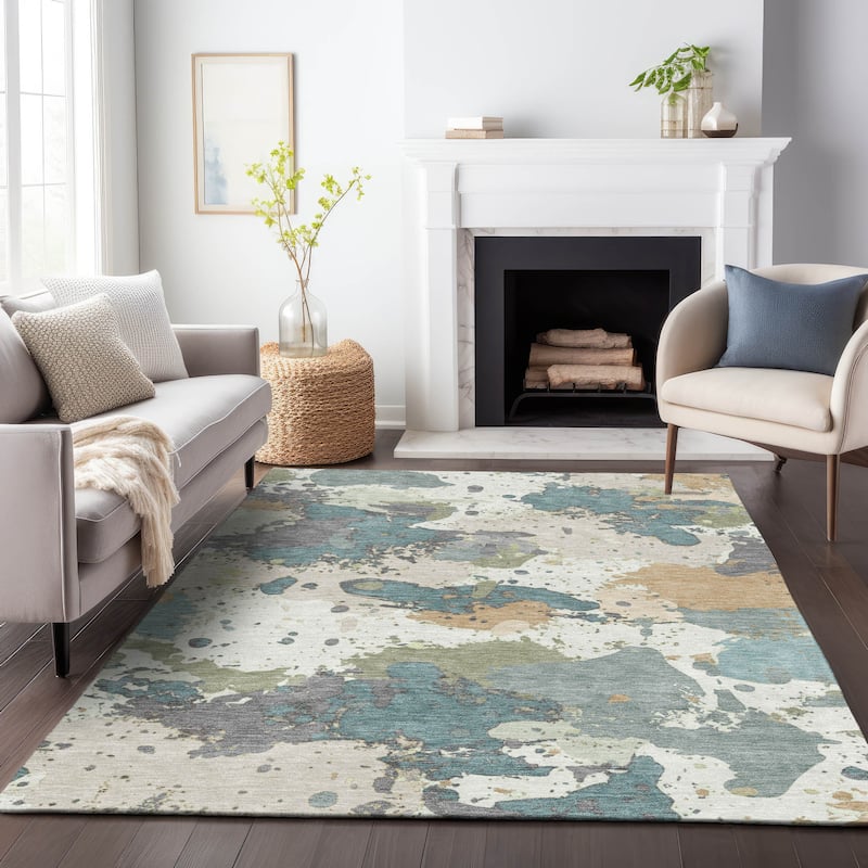 Machine Washable Indoor/Outdoor Modern Splatter Chantille Rug