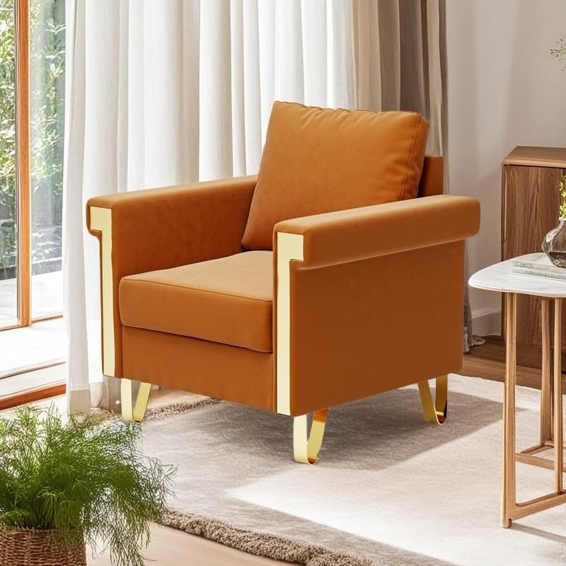 Velvet Accent Chair with Metal Legs