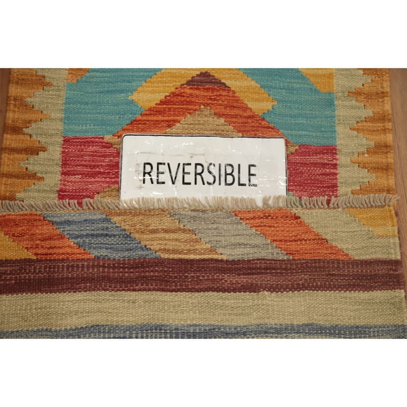 Hand Woven Oriental 100% Wool Carpet Southwestern Tribal Multi-Colored Kilim Runner Rug - 8' 2'' X 2' 0''