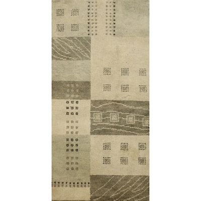 Hand Knotted Oriental 100% Wool Carpet Tribal Geometric Multi-Colored Gabbeh Runner Rug - 4' 8'' X 2' 2''