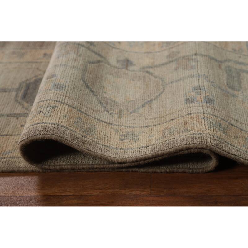 Brown Floral Oushak Turkish Area Rug Hand-Knotted Wool Carpet - 8'1"x 9'10"