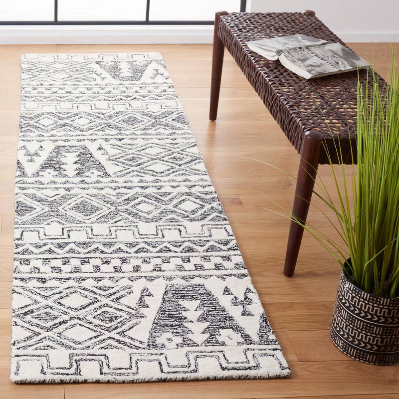SAFAVIEH Handmade Abstract Bionda Modern Wool Rug - 2'3" x 8' Runner - Ivory/Black