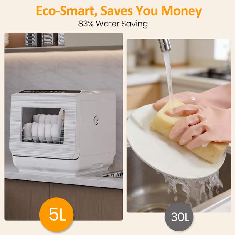 Portable Countertop Dishwasher 18", 152oz Built-in Water Tank, 6 Wash Programs - N/A