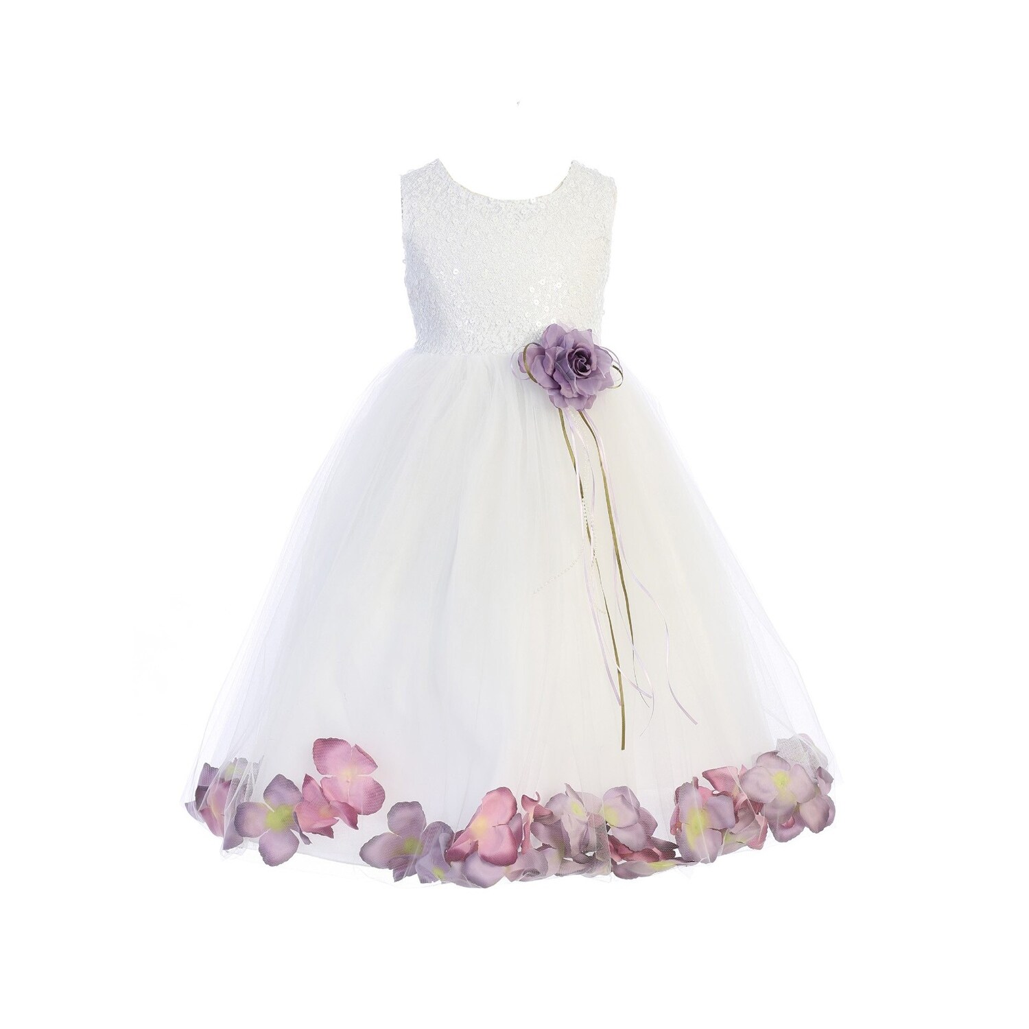 white and lavender flower girl dress