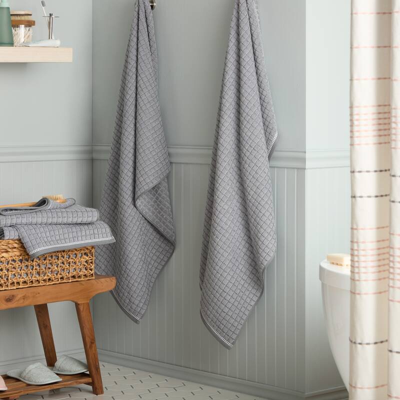 TOWN & COUNTRY EVERYDAY 4-Piece Textured Windowpane Bath Towel Set - 30"x58"
