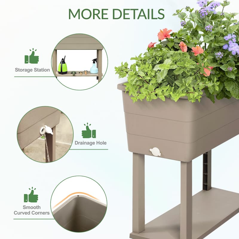 Aoodor Elevated Raised Planter Box with Legs,Storage Space,Plastic Drainage Plug & Water Level Indicator - 30"x14"