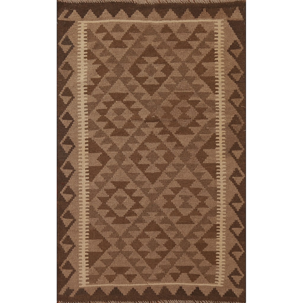 Reversible Kilim Oriental Area Rug Hand-woven Wool Carpet - 3'3" x 5'0"