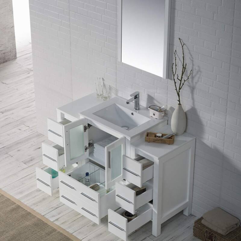 Blossom 48" Solid Wood Bathroom Vanity w/ Ceramic Sink & Side Cabinet